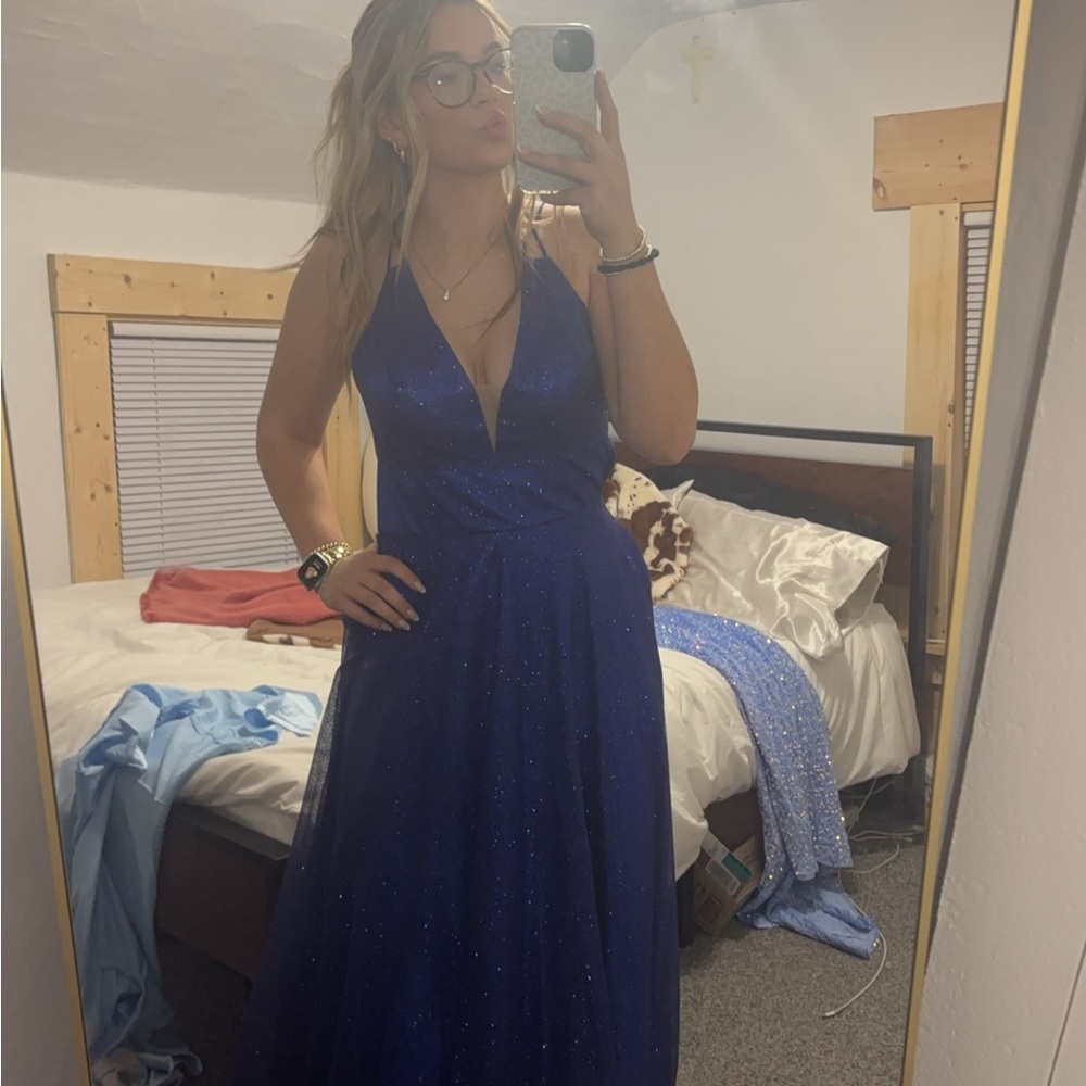 Studio 17 Blue Sleeveless Halter Gown for Prom